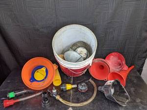 lot 415 image: Miscellaneous Funnels, Spout, Wayne Drill Pump, Buckets and More