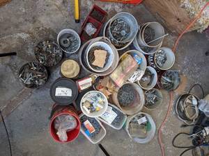 lot 424 image: Large Assortment of Screws, Nails, Bolts, Nuts, Washers, Utility Hinges and More