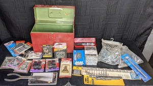 lot 180 image: New Hardware and Tools in Red Metal Toolcase, Includes Handheld Impact Driver