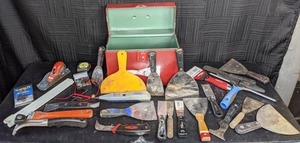 lot 181 image: Toolcase filled with Spackling Tools, Handheld Plane, Tape Measure, Tempo 200FP Filter Probe, Scrapers and More