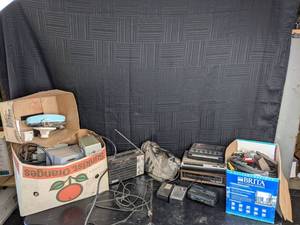 lot 161 image: Miscellaneous Vintage Electronics, Radio, Modem, Cords, Tape Player, Magnojector, and More