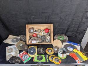 lot 173 image: 3M, Black & Decker, Ace, DeWalt and Many other Brands of Wire Wheel Set, and Wire Wheel Brush, Sand Paper and Hole Saw Bits