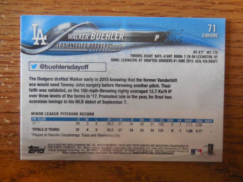 2018 Topps Chrome Walker Buehler Rookie #71
