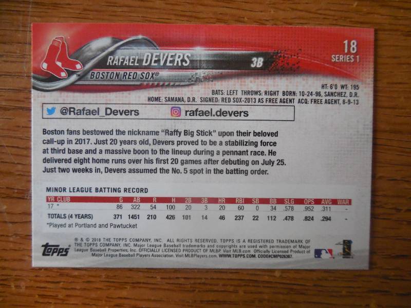 2018 Topps Rafael Devers Rookie #18