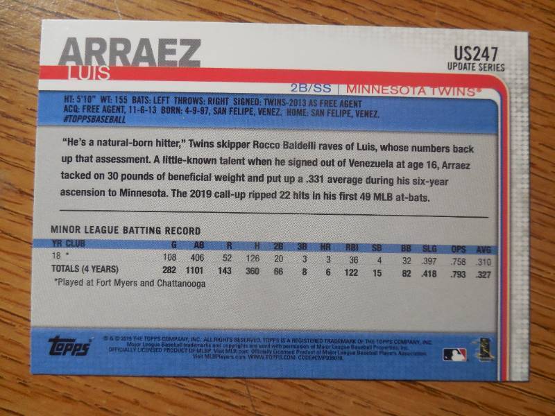 2019 Topps Luis Arraez Rookie #US247 LK