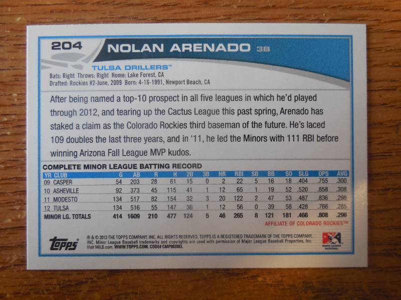 2013 Topps Pro Debut Nolan Arenado Rookie #204