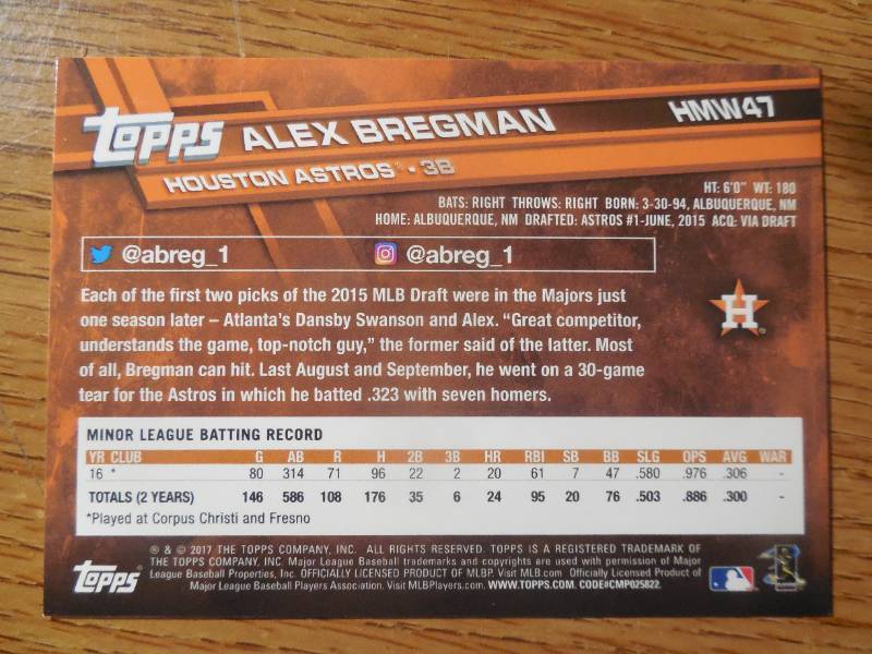 (2) 2017 Topps Holiday Alex Bregman Rookies #HMW47 LK