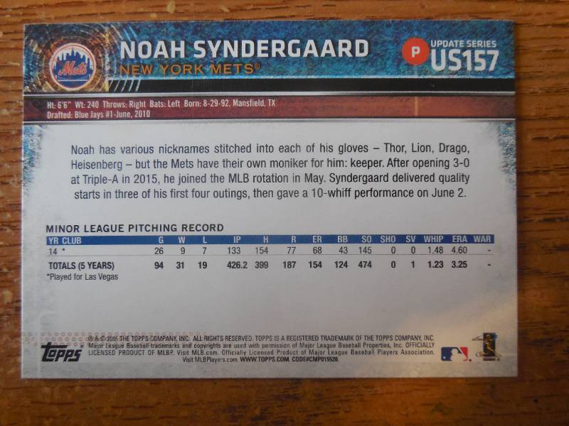 2015 Topps Update Noah Syndergaard Rookie #US157