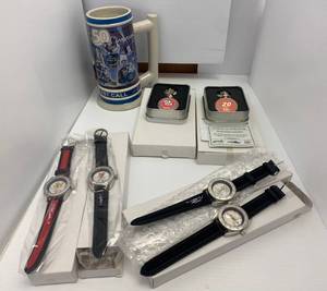 lot 8 image: Group Of Nascar Watches, Pocket Watches And Beer Stein