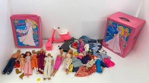lot 17 image: Group Of Vintage Barbie Ken Dolls With Cases And Clothes