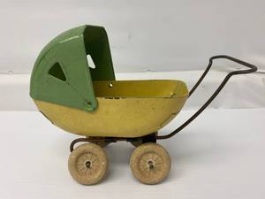 lot 61 image: Vintage RARE Pressed Steel Buggy With White Rubber Tires