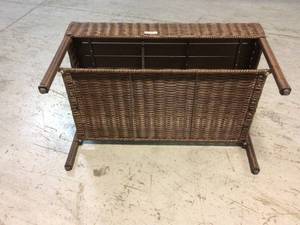 Hampton Bay Cambridge Brown Rectangular Wicker Outdoor Patio Coffee Table with Faux Wood Table Top