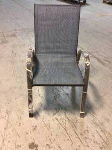 StyleWell Mix and Match Stackable Brown Steel Sling Outdoor Patio Dining Chair in Denim