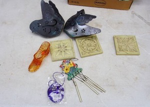 lot 6 image: Amber cut glass miniature shoe etc.