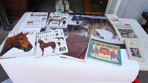 lot 23 image: Horse books and wolf poster