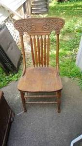lot 104 image: Beautiful antique pressed back kitchen chair with brass fittings at seat