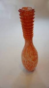lot 146 image: Tall art glass vase bowling pin shape slag long neck swirl mid century modern 13 inches mint handblown