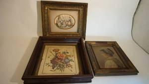 lot 196 image: Framed antique pictures with the largest measuring 14 x 16