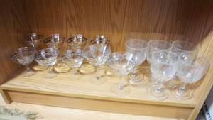 lot 201 image: Large lot of fine etched glass footed tumblers and stemware etc