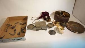 lot 209 image: Antique hurricane lamp parts and display