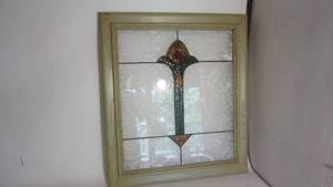 lot 214 image: Framed Stainglass art 18 x 21