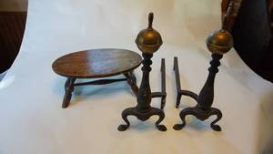 lot 236 image: 16 inch oval footstool, cast iron and brass log holders