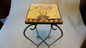 lot 276 image: Tile top wrought iron plant stand