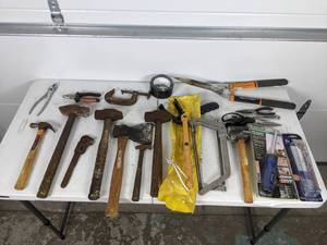 lot 69 image: Assortment of Tools Hammers, Clamps, Saws, Lighted Screwdriver, Scissors and More