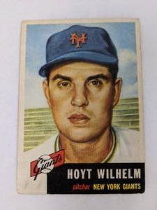 lot 3 image: 1953 Topps Baseball Card 151 Hoyt Wilhelm MLB New York Giants