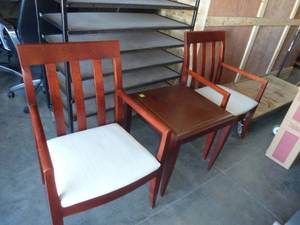 Two nice wood chairs with 22 square table