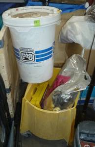 Spill cleanup packages and mop bucket