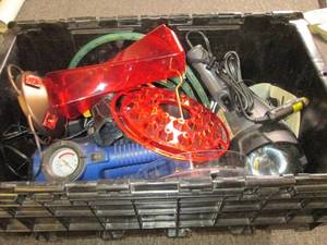 lot 64 image: black tote with drills , air compre...