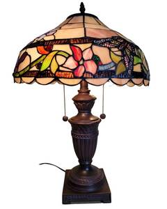 Gorgeous Vintage 24 Tiffany Style Stained Glass Red Green White Floral Flower Butterfly Antique Vintage Light Decor