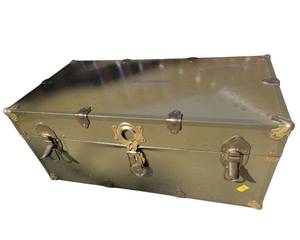 Vintage Metal Military Foot Locker 31.5 x 16.5 x 13.5
