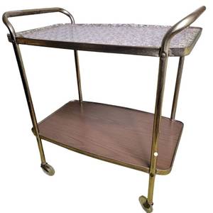 Vintage 1950s Mid-Century-Modern Two-Tier Rolling Metal Kitchen Bar- 27 x 17 x 31