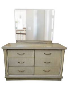 Fun Retro Vintage Mid-Century-Modern 6 Drawer Green Dresser with Attached Mirror-50.25 x 18.25 x 31