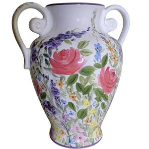 Sublime Vintage Hand-Painted Fantasy Garden 16 Porcelain Vase