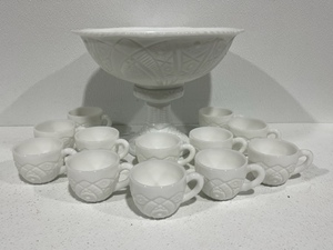 Milk Glass Punch Bowl and Glasses