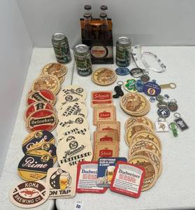 Group Of Misc. Man Cave Items Including Hamms, Heineken, Schmidt And More