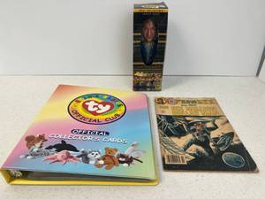 Group Of Misc. Collectibles Including Lance Bass Bobble Head, Beanie Babies Official Collectors Cards And 1978 Six Million Dollar Man Comic