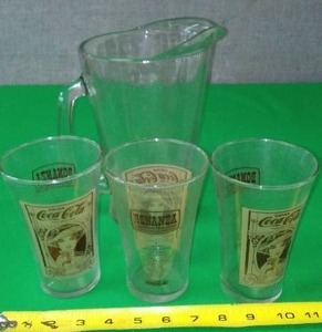 lot 88 image: 3 Bonanza Coca - Cola Glasses & Pitcher