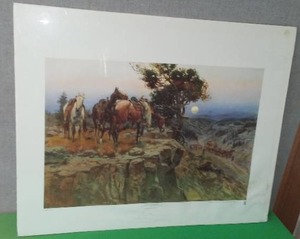 lot 233 image: Charles M Russell, 1913 Print.  Unscheduled Stop 