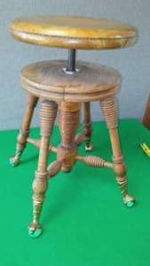 lot 15 image: Gorgeous Piano Stool -Antique, Glass Claw Feet