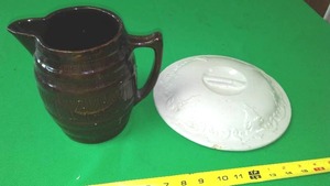 lot 22 image: Iron Stone Pitcher & Crock Cover.