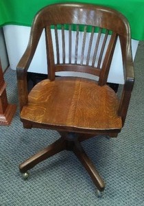 lot 27 image: Antique Office Chair, Good Rollers and Sturdy.
