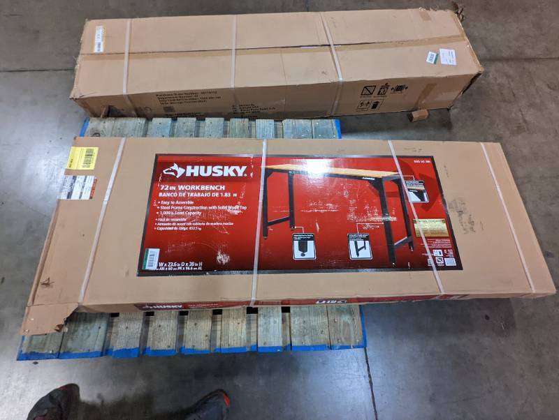 lot 26 image: Husky 6 ft. Solid Wood Top Workbench in Black