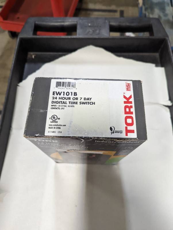 lot 836 image: Tork 40 Amp 120-277-Volt SPST 7-Day IndoorOutdoor Digital Time Switch, Gray