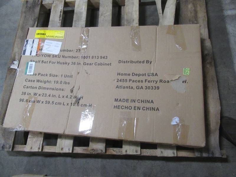 lot 64 image: Husky 1 in H x 36 in. W x 21 in. D Steel Shelf for 36 in. Gear Cabinet (2-Pack) G3624WS-US.