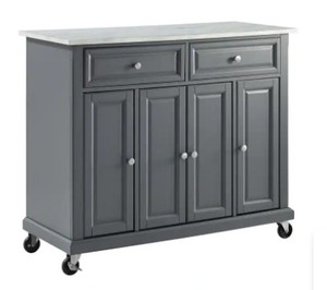 lot 6 image: Crosley Furniture Avery Gray Kitchen Cart, CF3021 Gray, With Faux Marble Top - Unclaimed Freight - Opened for inspection.