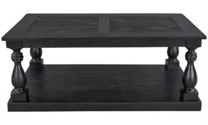 lot 24 image: Polibi 45.2 in. L Black Rustic Floor Rectangle Shelf Solid Pine Wood Coffee Table with Storage,WF287269AAB. Unclaimed Freight.